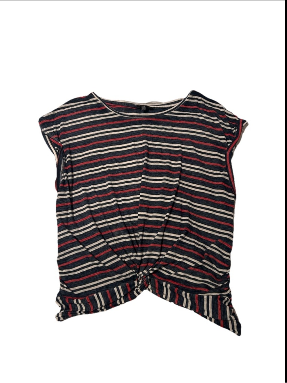 Lucky Brand Striped Knot Front Women's Top in Navy, Red & Cream- Sz Large